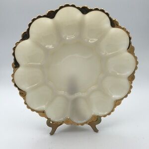 VTG 1950's Anchor‎ Hocking Fire King Milk Glass Deviled Egg Plate 22k Gold Edge